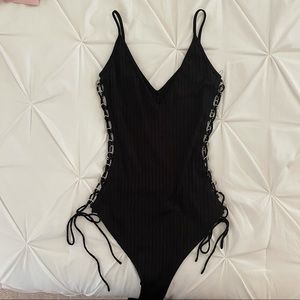black side lace up bodysuit